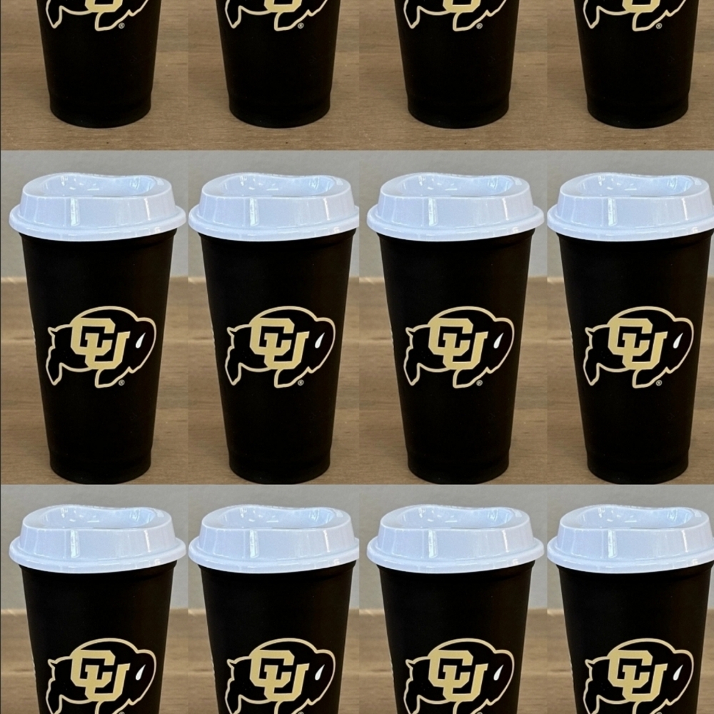 Starbucks Bundle Of 4 University of Colorado Plastic Cup w/ Lid Black 16oz